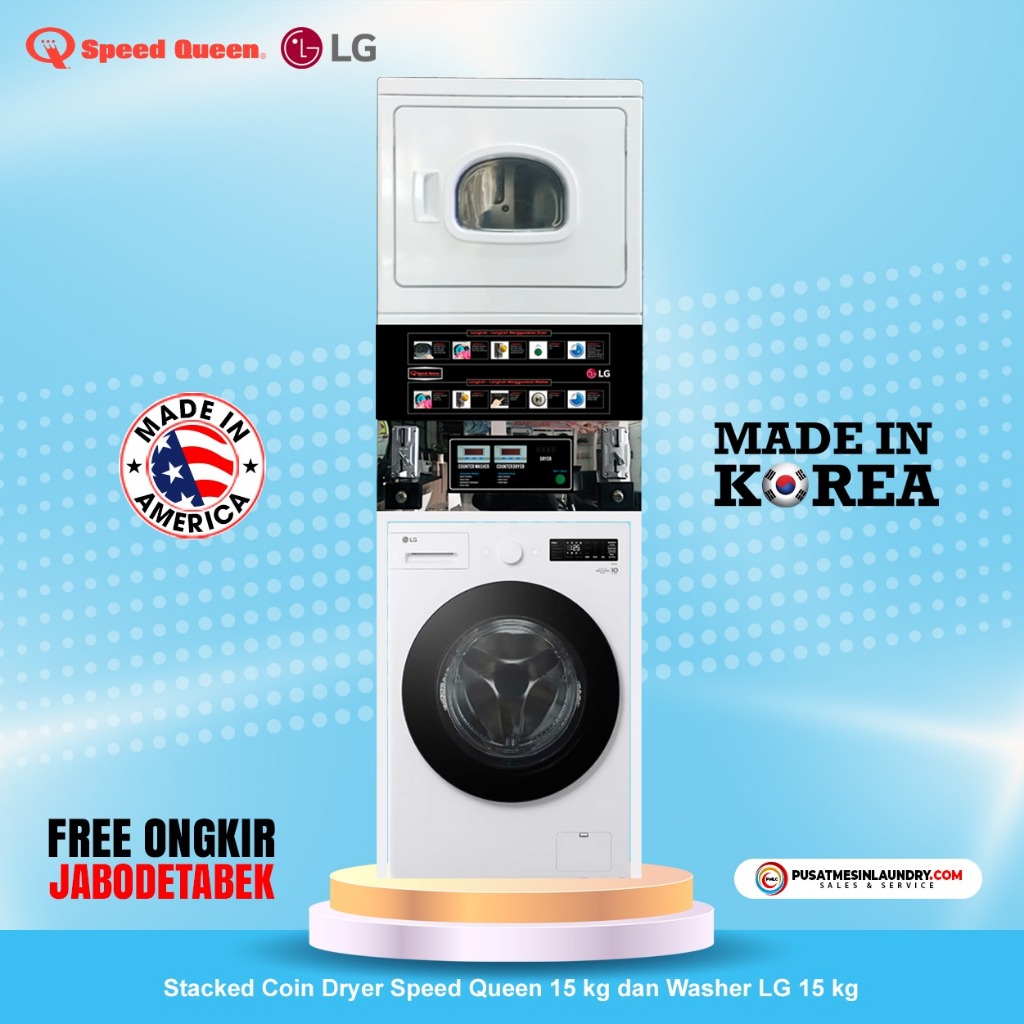 LG Mix Stack Coin Mesin Cuci 15kg & Mesin Pengering Gas 15kg Gas SPG15SN