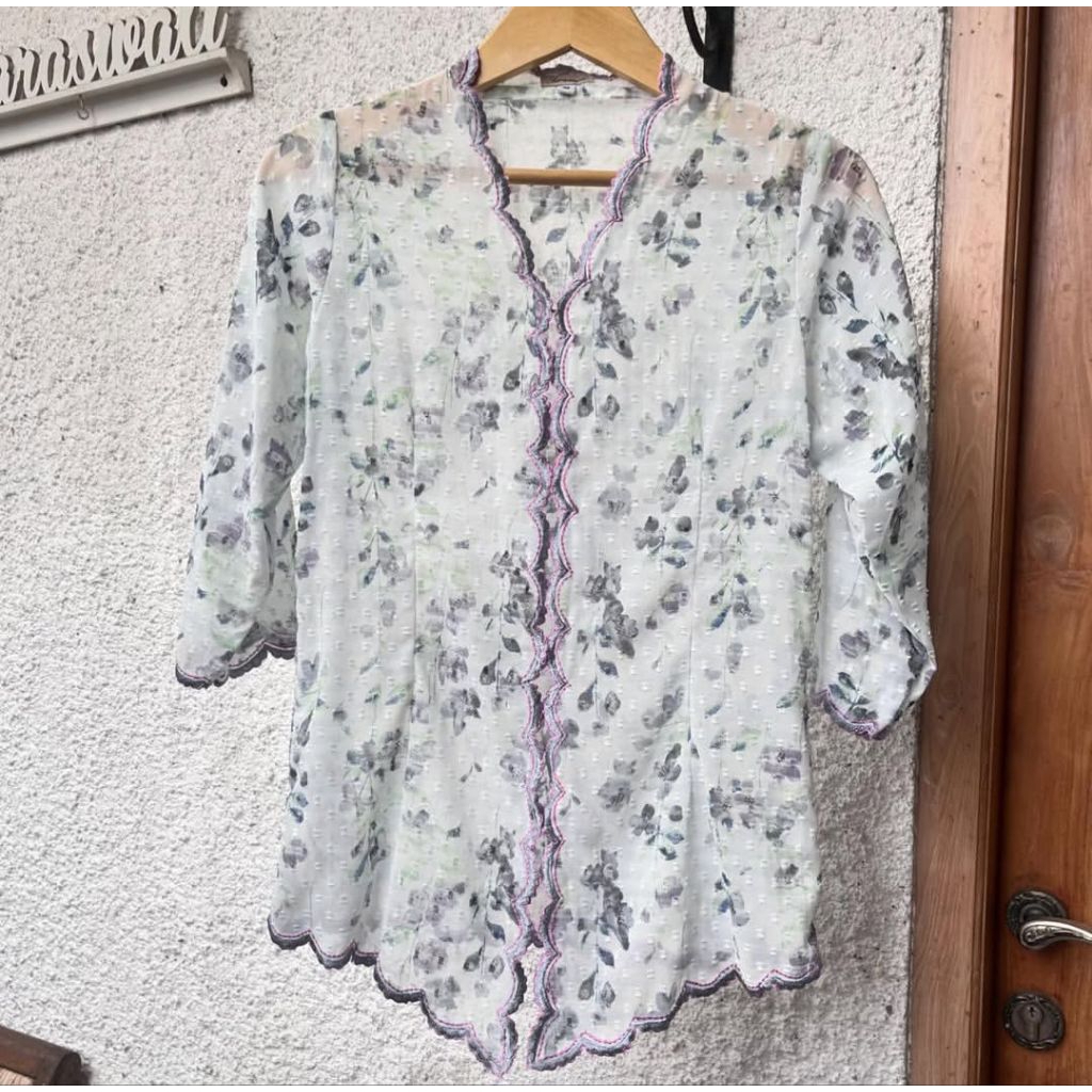 kebaya encim hijau ungu bordir tangan