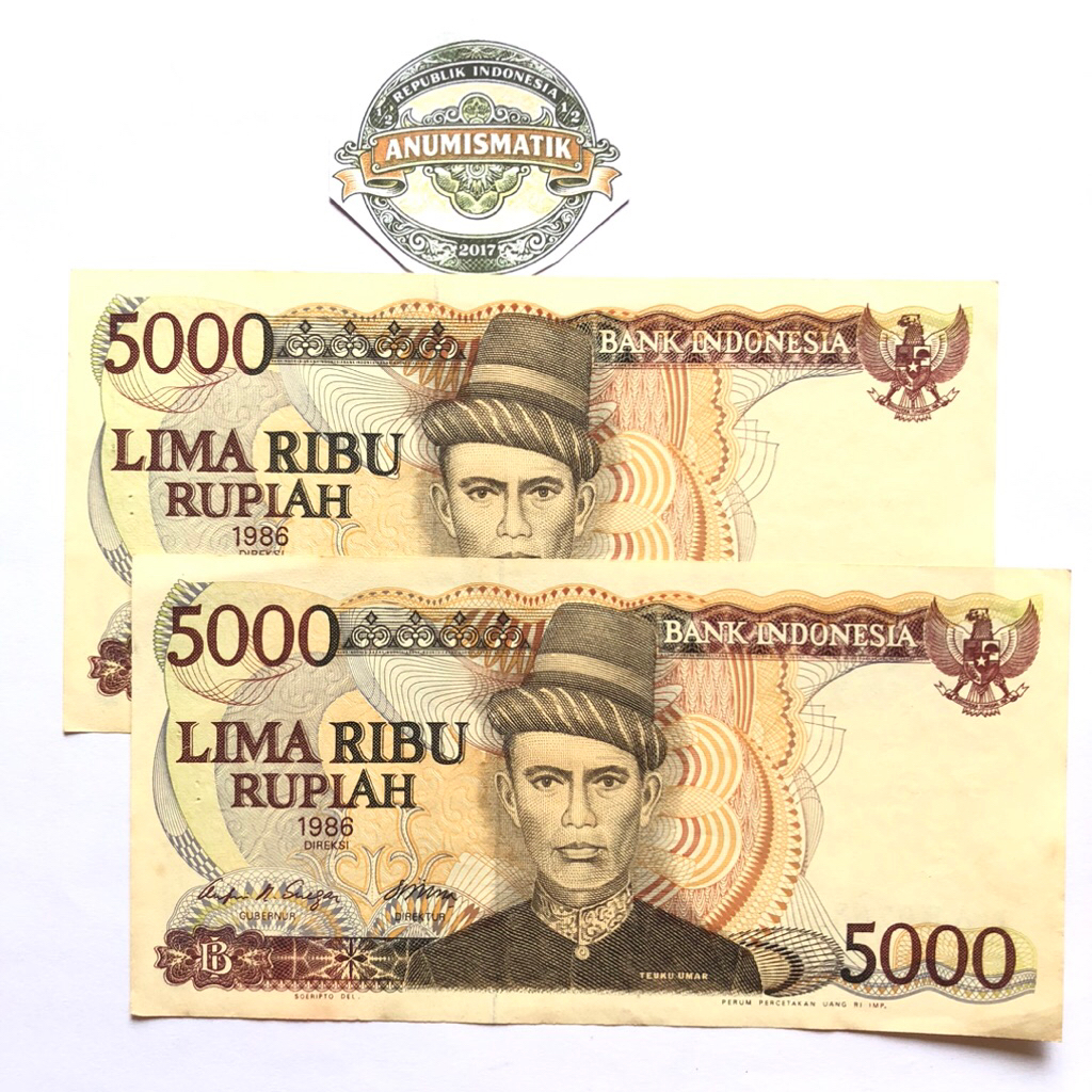 Uang Kertas Kuno 5000 Rupiah Teuku Umar Tahun 1986 Kondisi Bagus Gress Aunc Original Koleksi Nostalg
