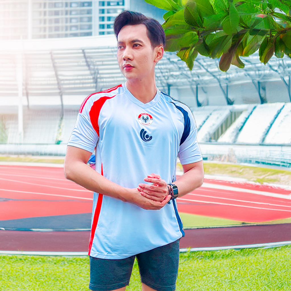 Jersey Lari Pria - Kaos Olahraga Dryfit Premium Anti Bakteri Futsal Gym [Accela] - putih Navy - rust