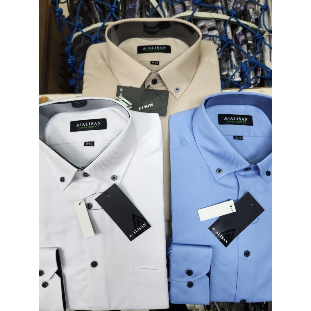 Kemeja Alisan Dobby Lengan Panjang SlimFit (100%Original), Alisan dobby Motif Bergaris