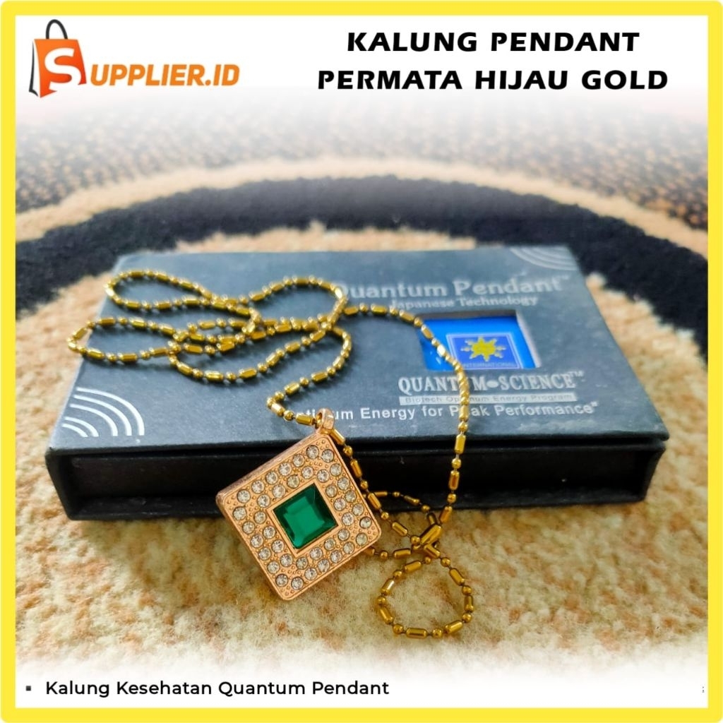 BISA COD Kalung Quantum Pendant Persegi Hijau Gold