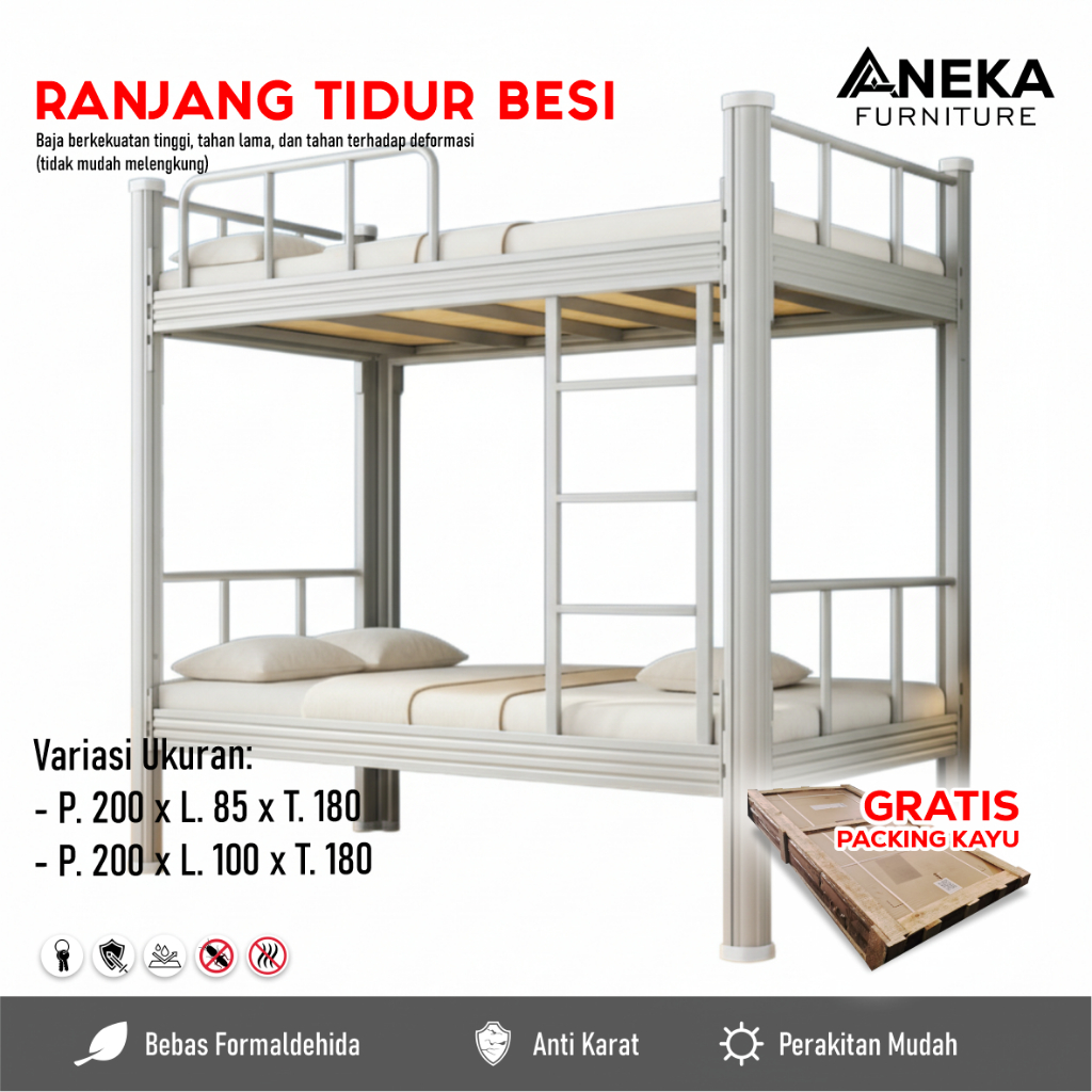 Ranjang Susun Besi Kokoh - Dipan Kasur Tingkat Minimalis Untuk Kamar Anak Kost - ANEKA FURNITURE