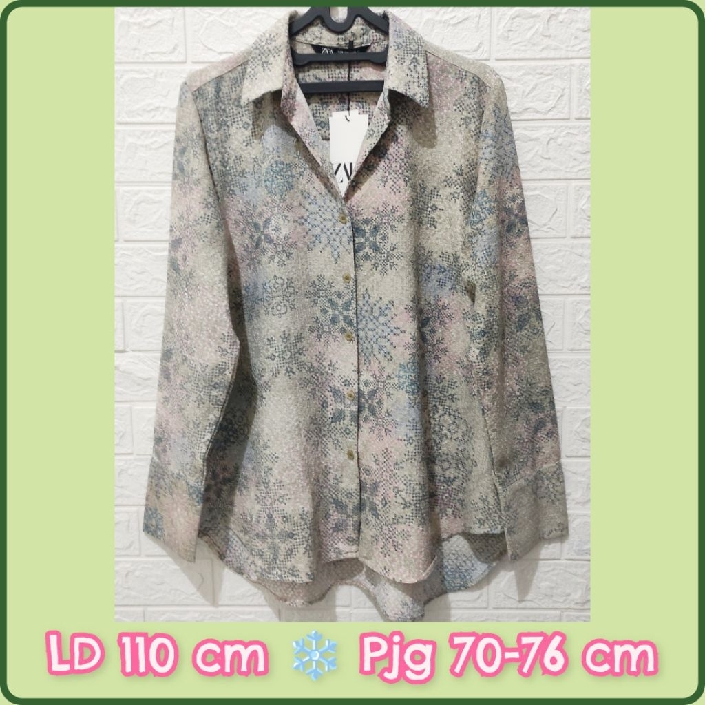 Zara - Kemeja wanita katun abu motif