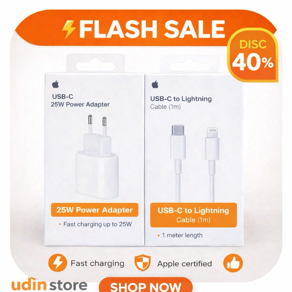 Charger IP Fast Charging Adaptor dan Kabel Charger Paket IP