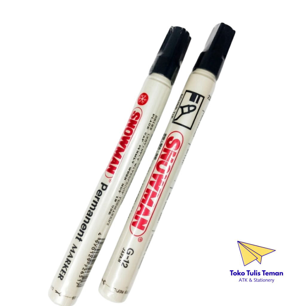 Spidol Snowman Permanent Marker G-12 Warna Hitam - Spidol Permanen Anti Air ATK Kantor Grosir Origin