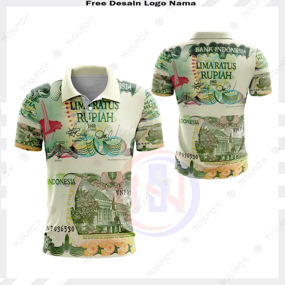 Baju Kaos Unik Logo Uang 500 Rupiah tahun 1982 Kaos Polo Jersey Custom Uang Kertas 500 Rupiah Jadul