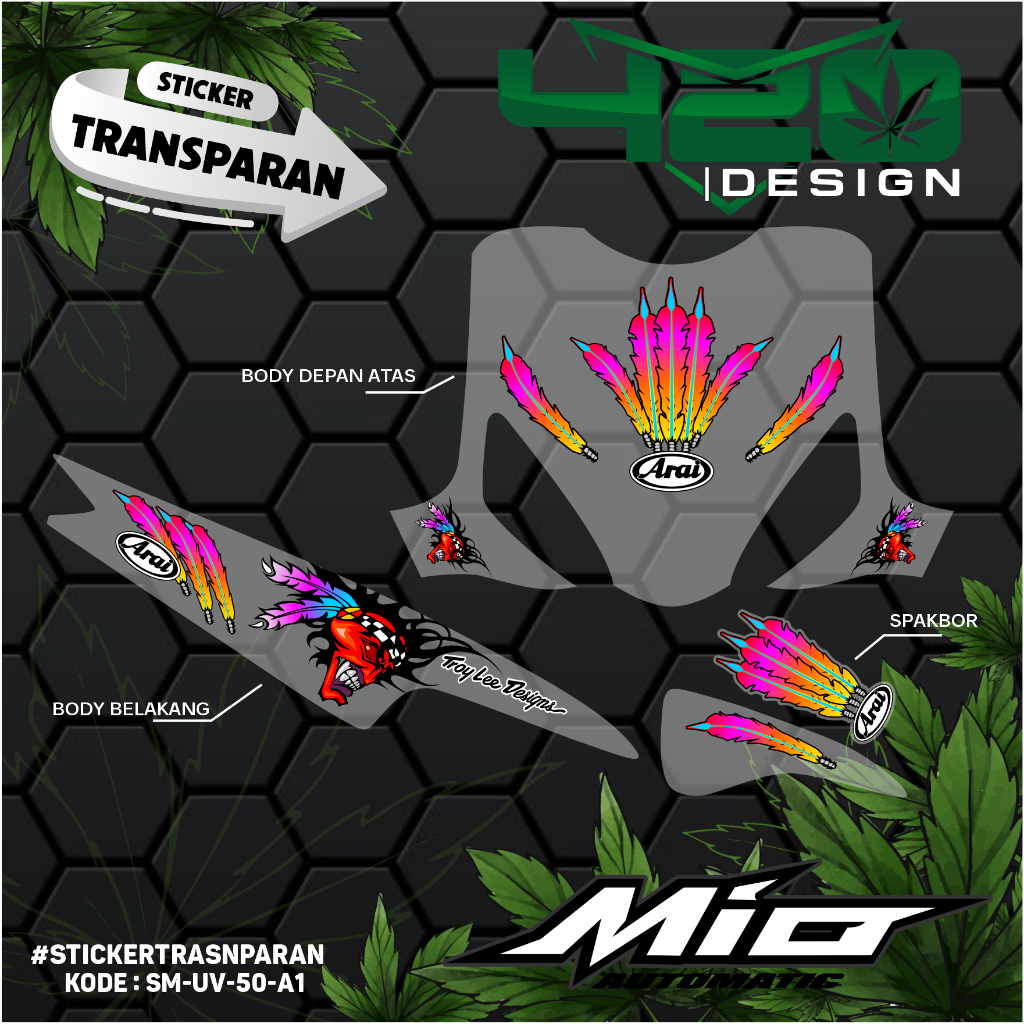STRIPING MOTOR MIO SPORTY TRANSPARAN UV TROY LEE DESIGN TERBARU MOTIF KECE SATU SET KANAN KIRI AWET 