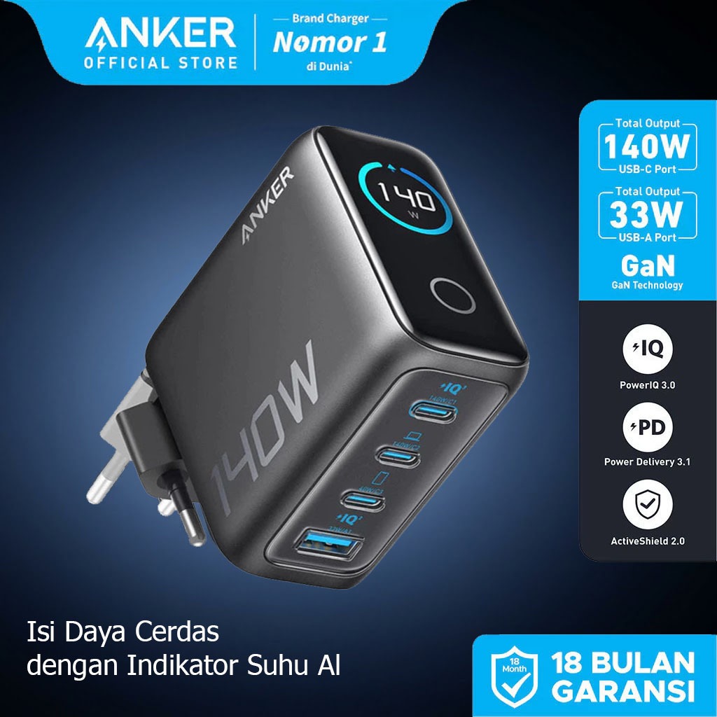 Anker GaN Charger Smart Digital Display 140W PD PPS 4 Port USB Type A Type C A2697 Fast Charging Pow