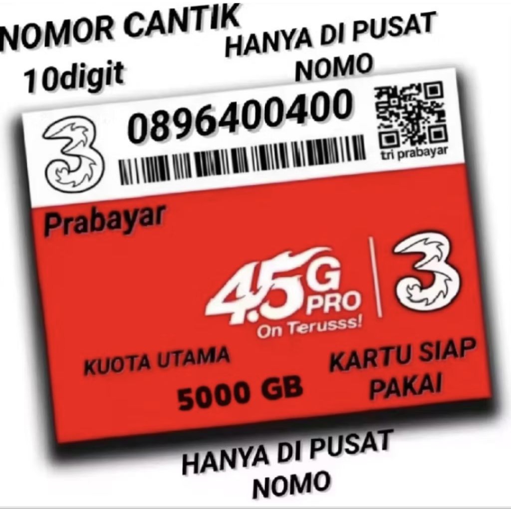promo kartu perdana TRI 10 digit nomor cantik plus kuota 5000gb  1tahun bisa di gunakan di seluruh w