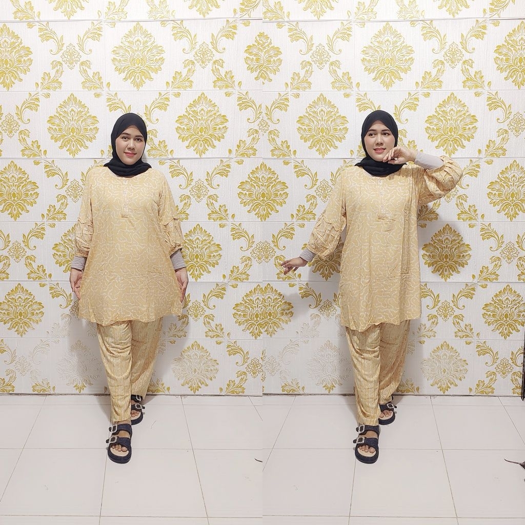 STELAN QONITA TUNIK REMPEL || ONE SET PANJANG