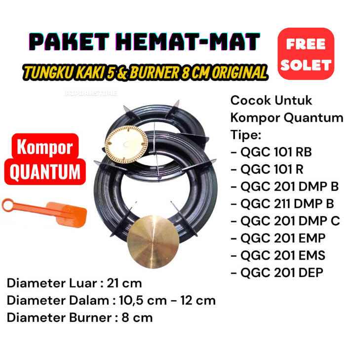 Paket Hemat..Tungku Kompor Quantum Kaki 5 + 2 Burner Kuningan Tebal