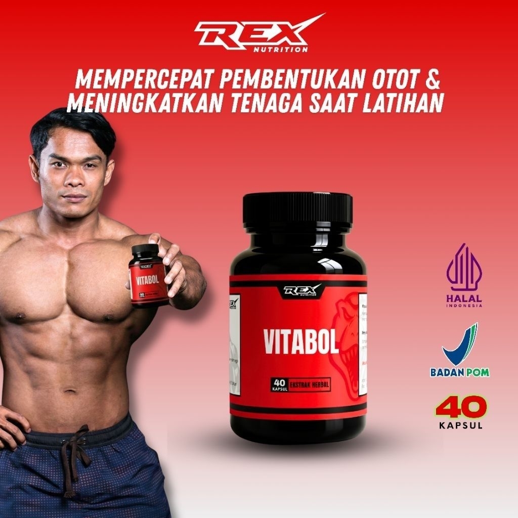 VITABOL 90 Kapsul Suplemen Pembentuk Otot | Suplemen Fitness Stamina Pria Testosteron Booster BPOM