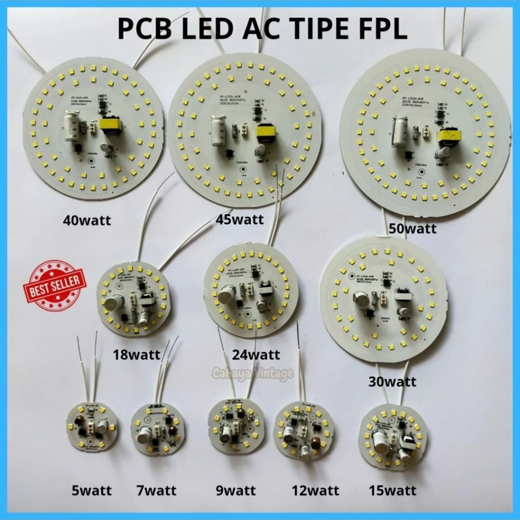 PCB LAMPU LED AC FPL 5 7 9 12 15 18 24 30 40 45 50 WATT MESIN LAMPU LED CAHAYA PUTIH TERANG