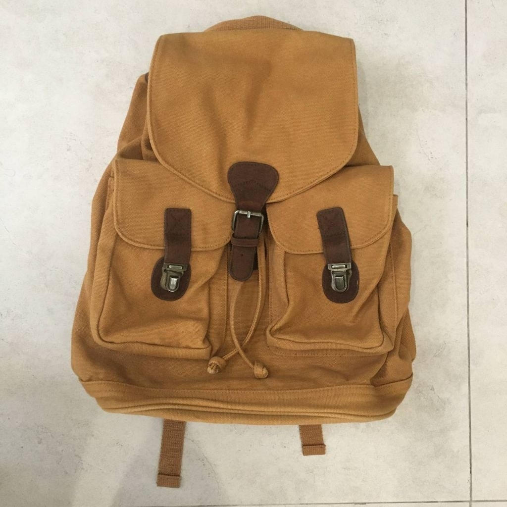 PRELOVED - TOPSHOP Tas Backpack Canvas Brown Unisex Ransel Kanvas Model Serut