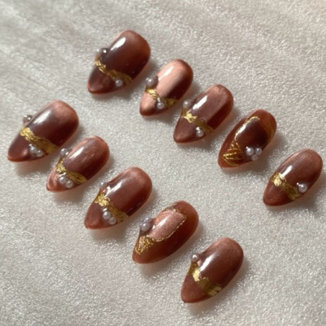 NAILSBYSISCA | CAT EYE COKLAT MAHOGANY | KUKU PALSU CUSTOM | PRESS ON NAILS CUSTOM | FAKE NAILS CUST