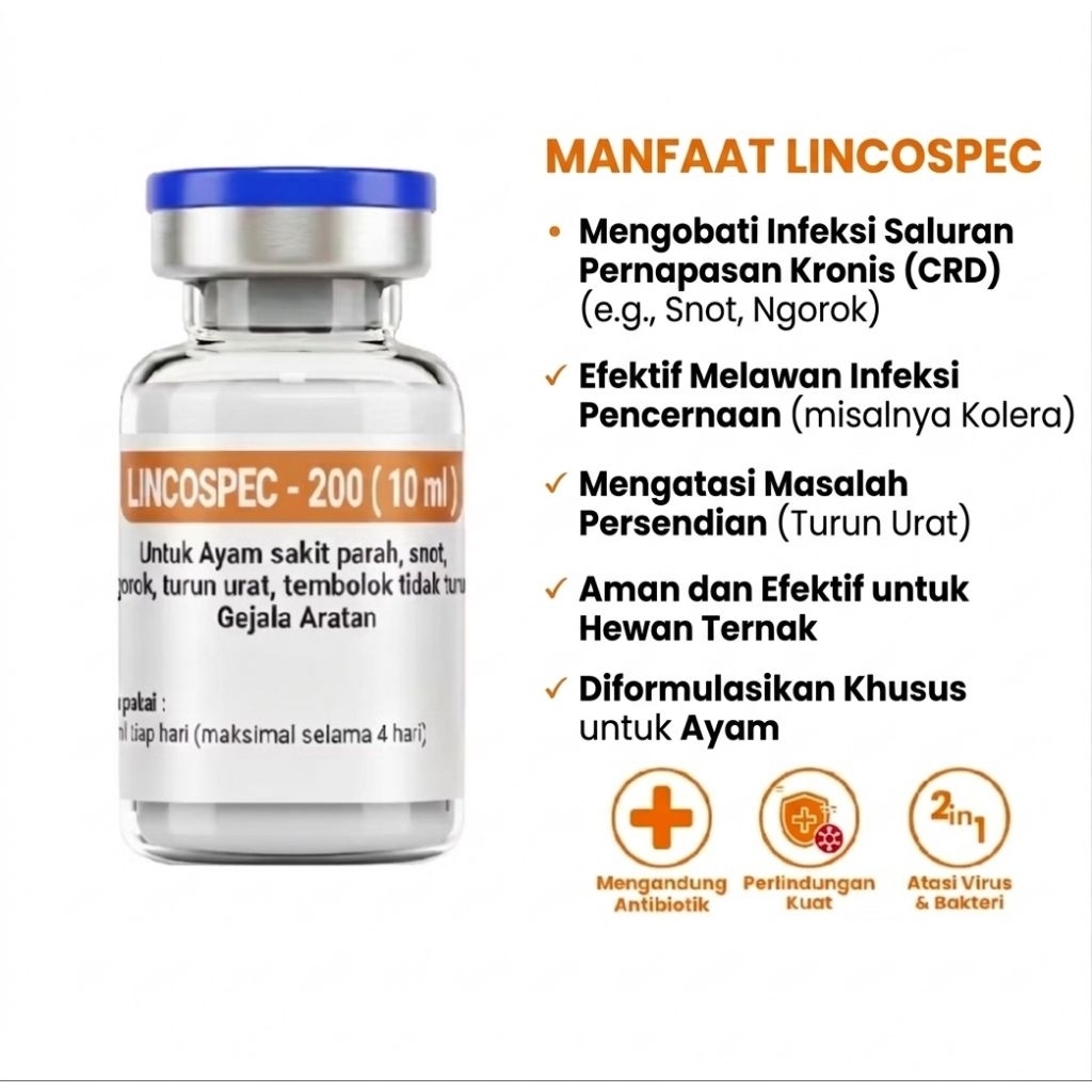 Lincospec 200 10 ml - Obat Ayam Sakit Apapun - Obat Ayam Sakit - Lincospec Ori 100%