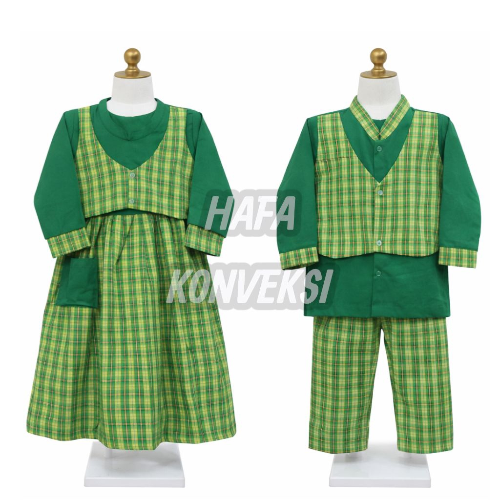 Seragam Muslim Anak Tk / Baju Muslim Gamis TK Hijau Rompi kotak
