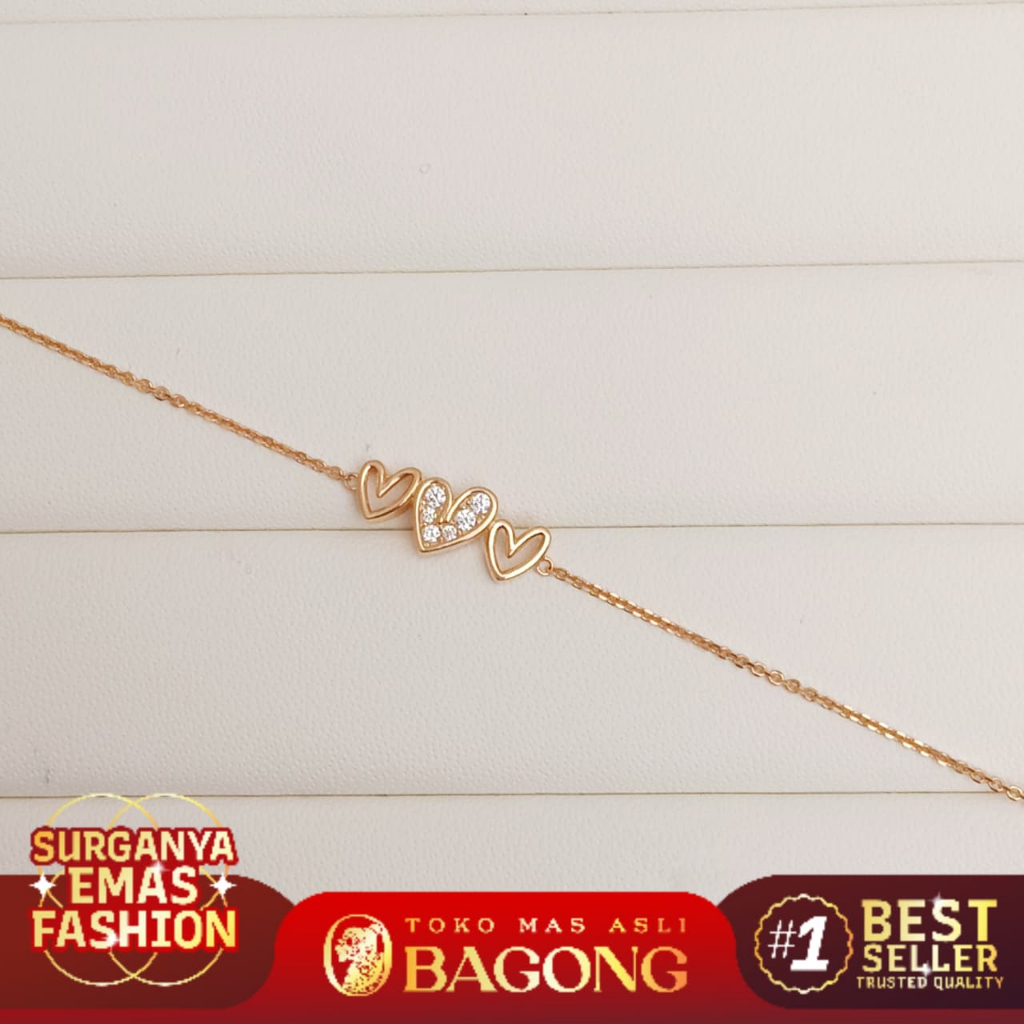 GELANG FASHION BRACELET SYIFA LOVE SERUT YELLOWGOLD 17K/750 - ASLI BAGONG GOLD BAGONG EMAS