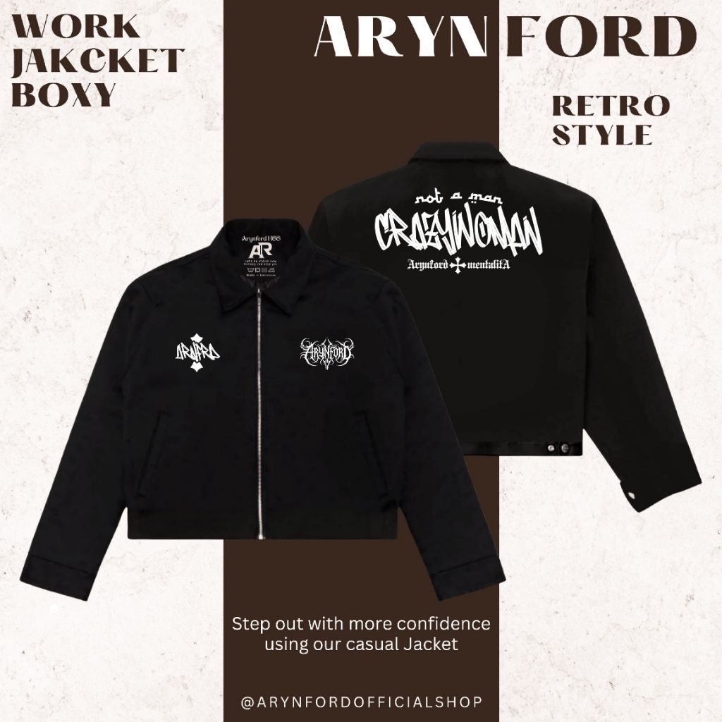 ARYNFORD -Work Jacket Boxy - Crazy Women hitam Stylish