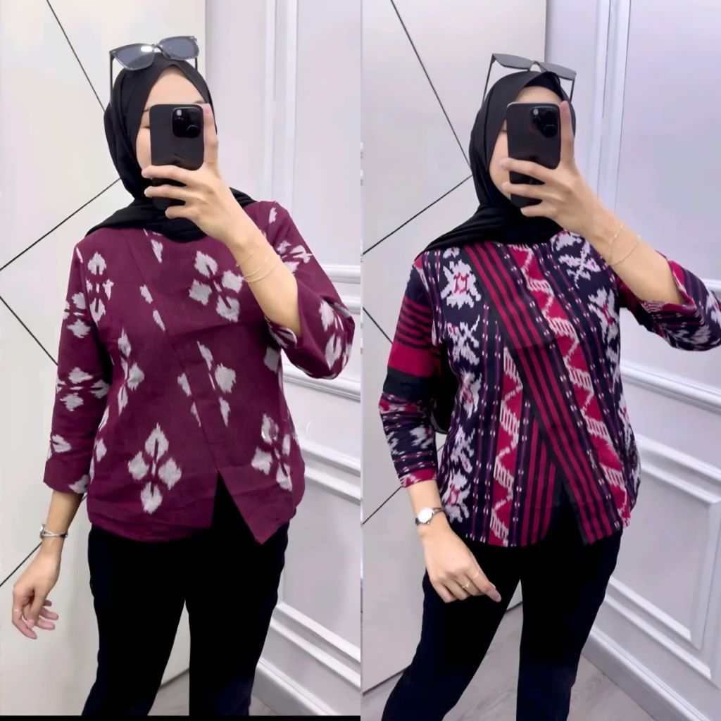 Blouse Tenun Troso, Baju Atasan Blouse Tenun Troso, Baju Blus Kerja Kantor Formal Tenun 101