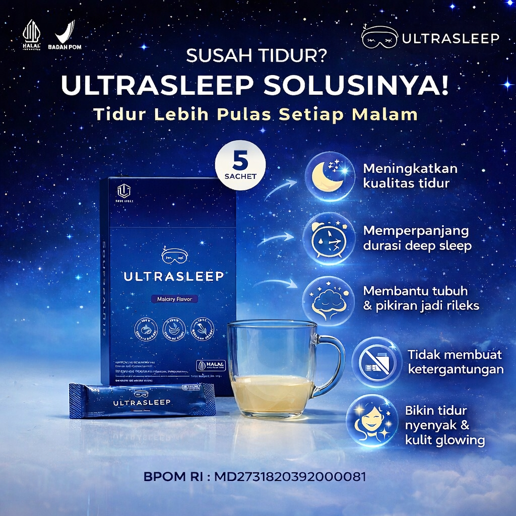 UltraSleep Minuman Malam Relax – Teman Istirahat Nyaman | Sleep Drink Serbuk Enak | Terdaftar BPOM