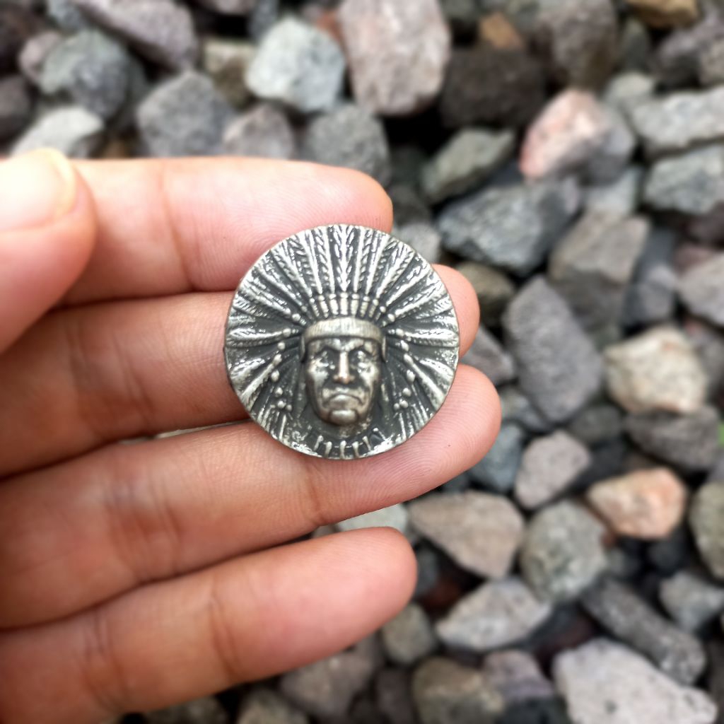 Antique Indian Chief Head Silver Color Coin Button Screwback Concho | Leather Craft Accessories