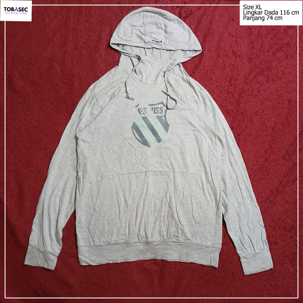 Hoodie K-Swiss K Swiss Kswiss bahan Katun warna Abu motif Sablon Size XL