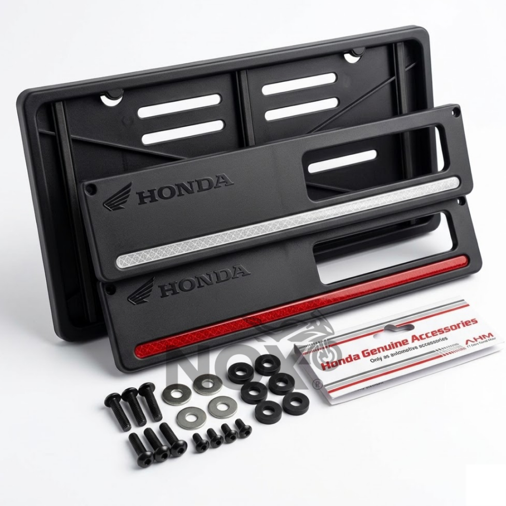 COD 2 PCS Dudukan Plat Nomor Honda Model Original AHM Cover Plat Nomor BIG WING Lis Nyala + Baut Fra