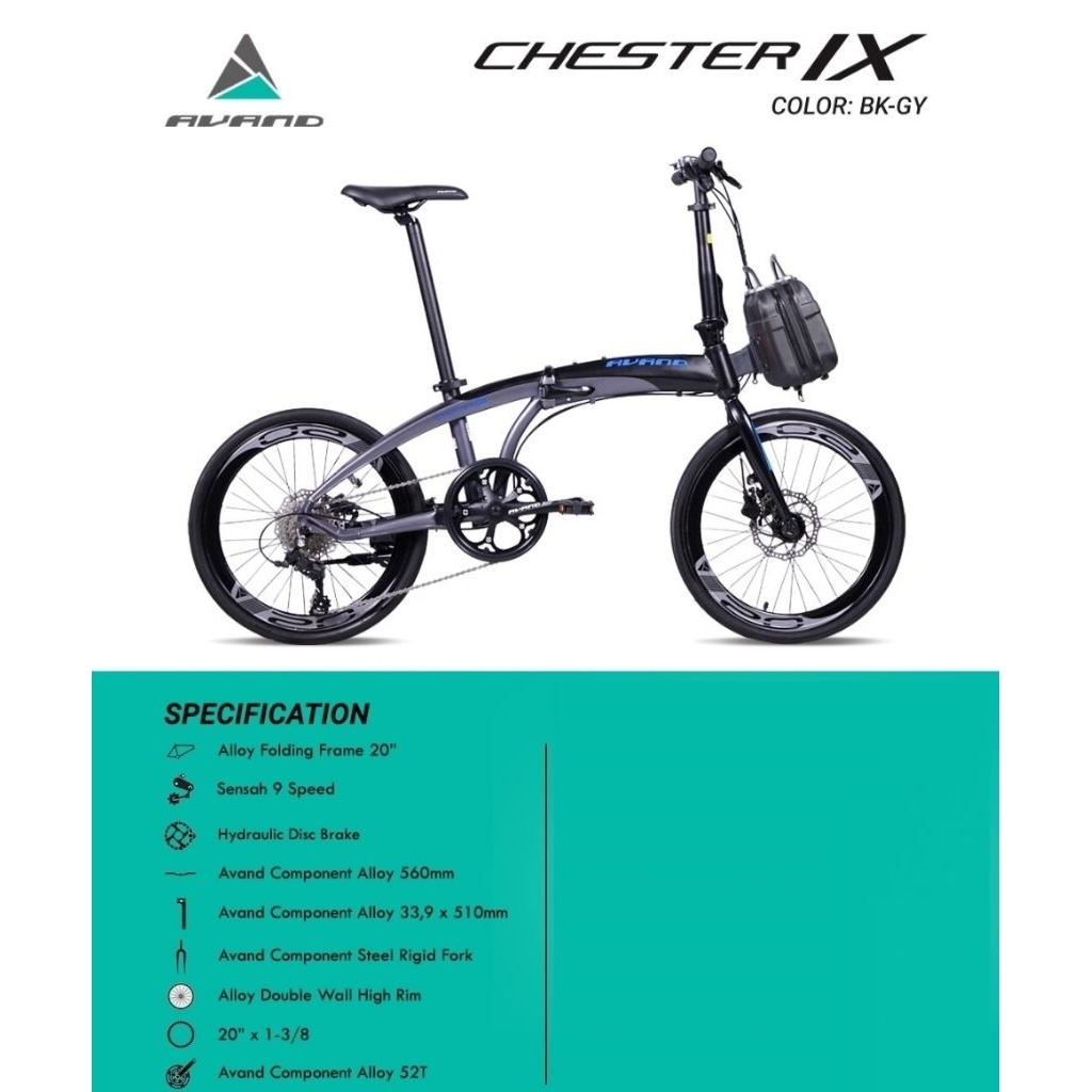 PROMO...Sepeda Lipat 20 inch AVAND CHESTER IX AVAND CHESTER 9 by UNITED BIKE 9 Speed Hidrolik FREE T