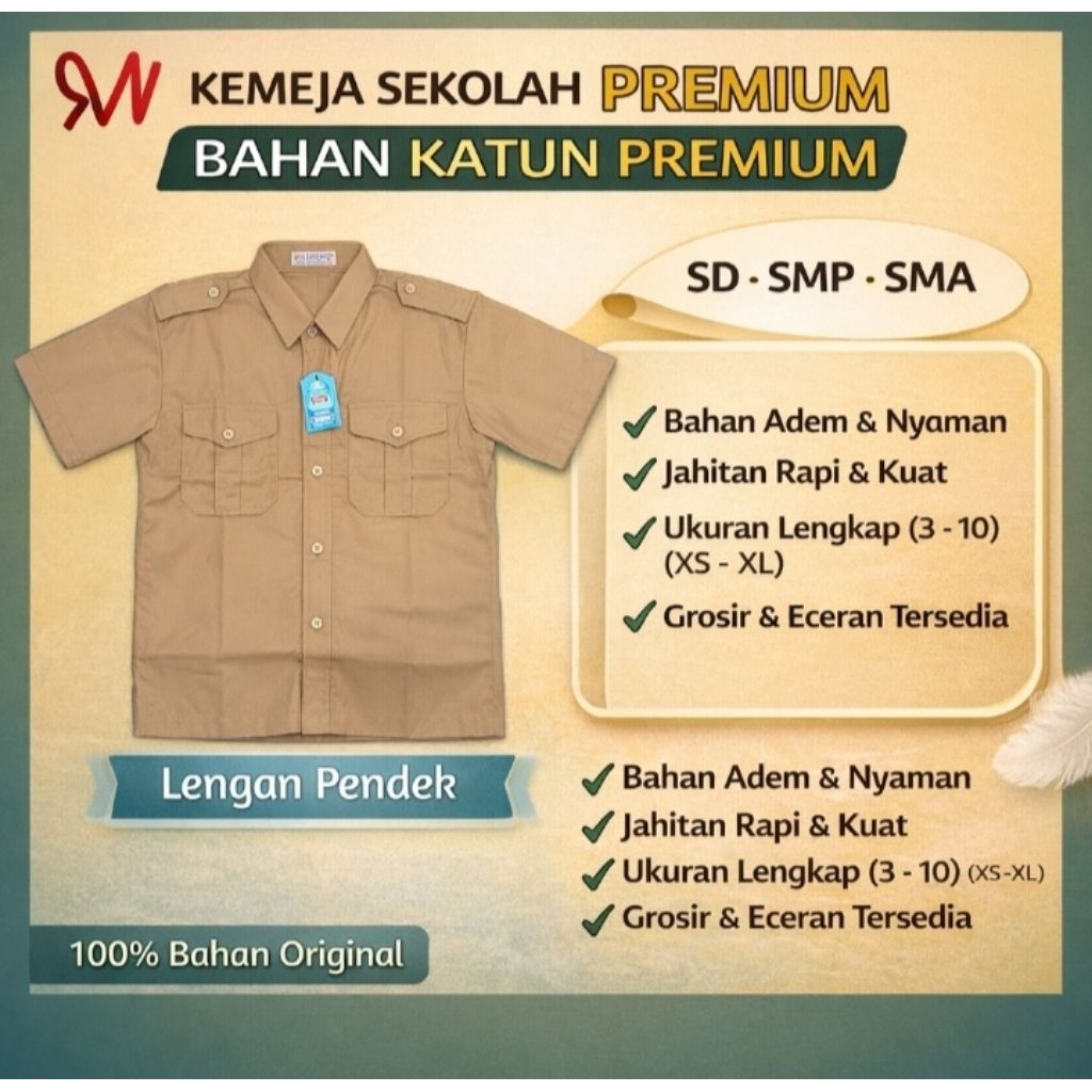 (Toko RN) SERAGAM SEKOLAH MEREK LUMAYAN HEM PRAMUKA LENGAN PENDEK