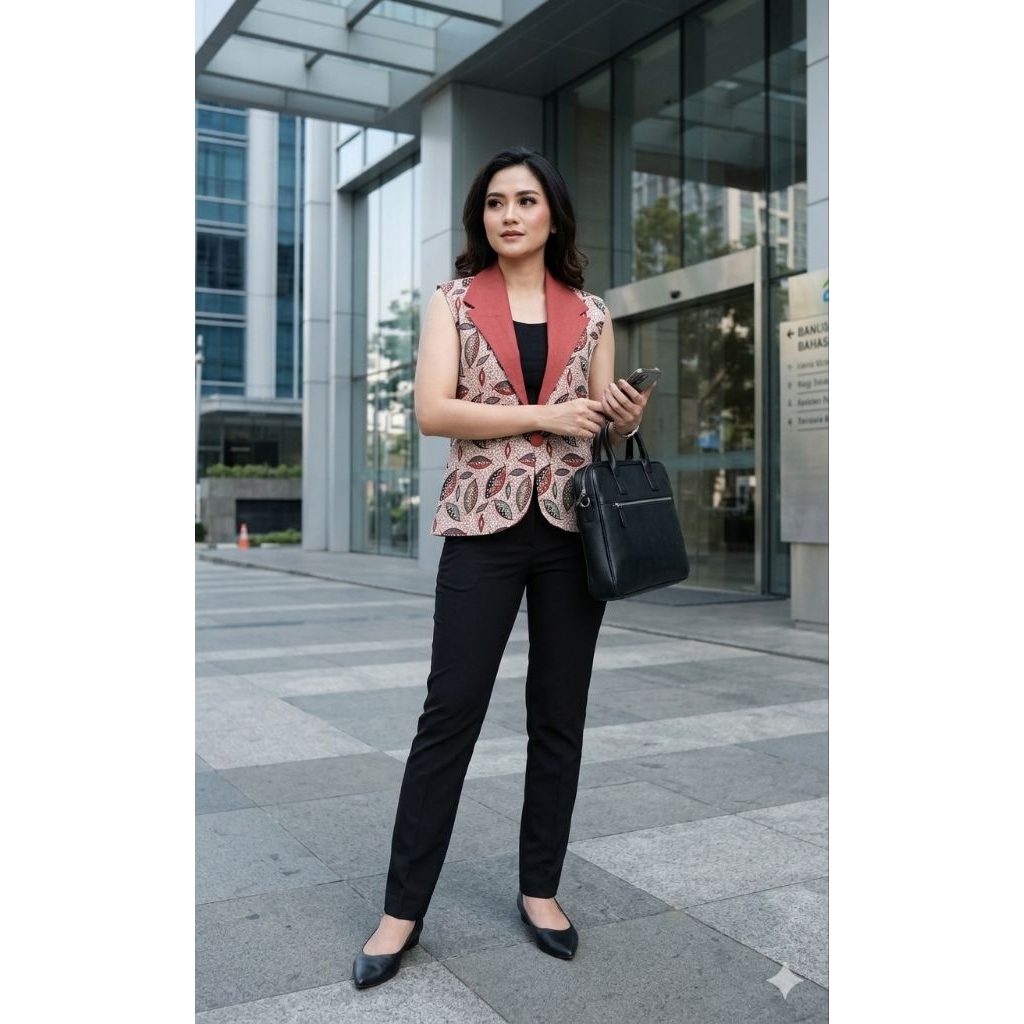 Outer Blazer Batik Wanita Modern Tanpa Lengan