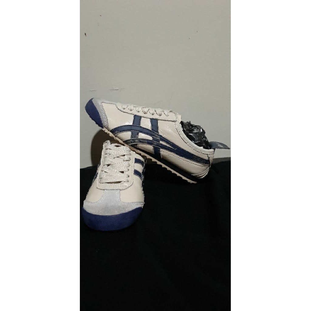 Jual sepatu onitsuka tiger warna cream list biru navi size 37,5 insole 23,5 cm preloved/seken/second