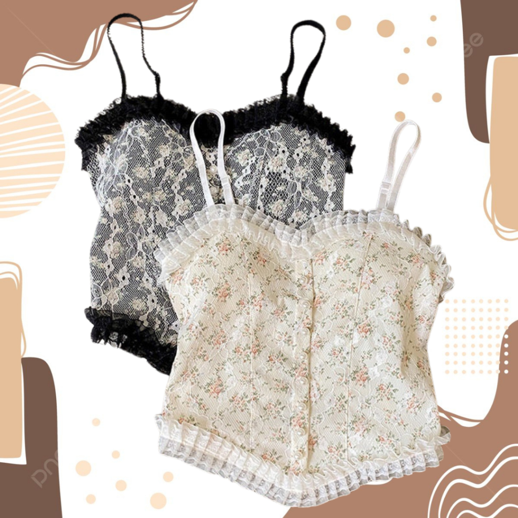 Tank Top Bra Wanita Tanktop Floral Lace Tank Top Lace Korean Style