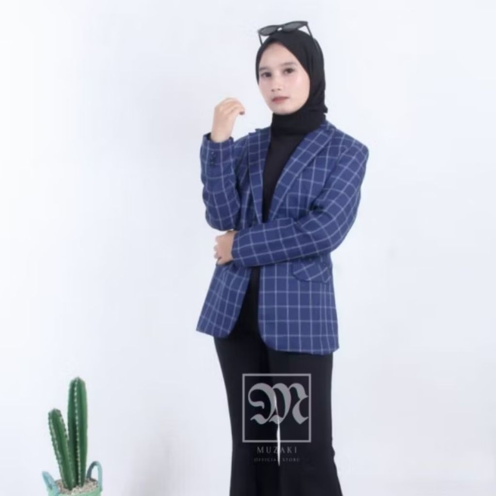 jas blazer tartan wanita/ jas blazer formal wanita/jas blazer kotak-kotak wanita