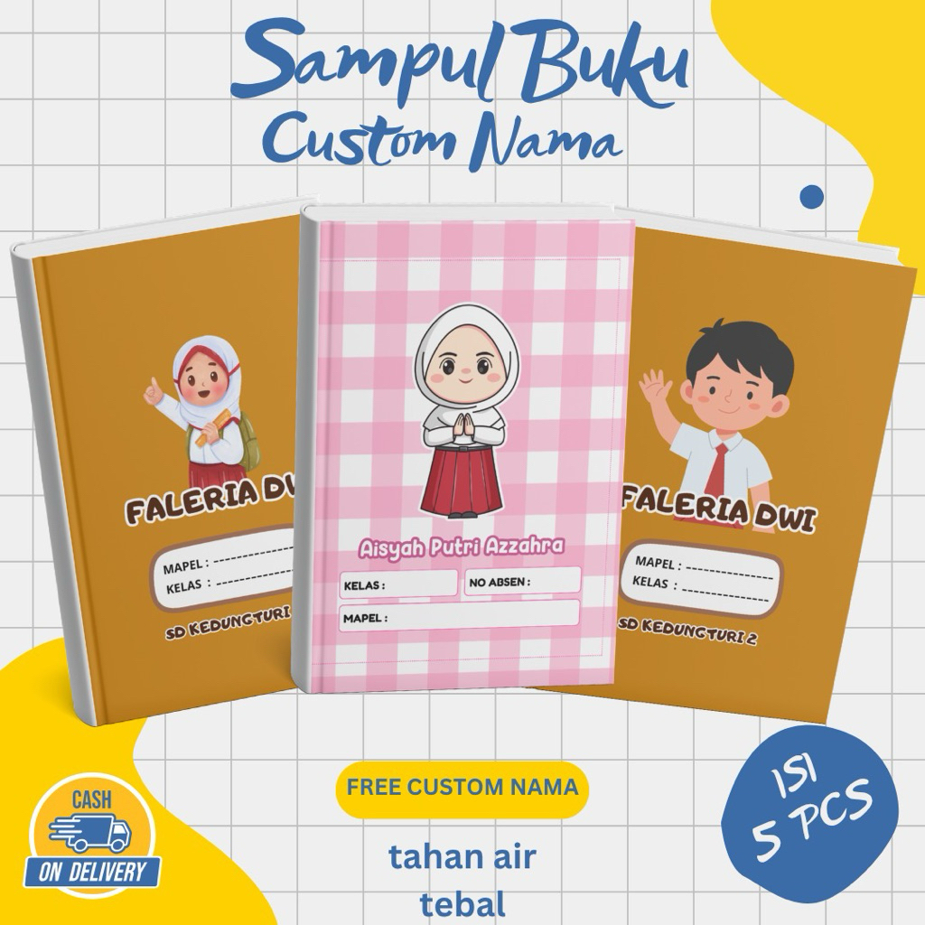 WORDGIFT ISI 5 PCS - Sampul Buku Coklat Anak SD Sampul Buku Coklat Sampul Custom Nama Sampul Cover C