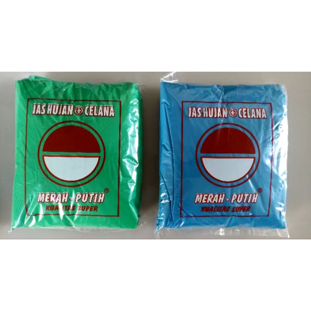 1 PCS JAS HUJAN PLASTIK LDPE SETELAN BAJU + CELANA MERK MERAH PUTIH