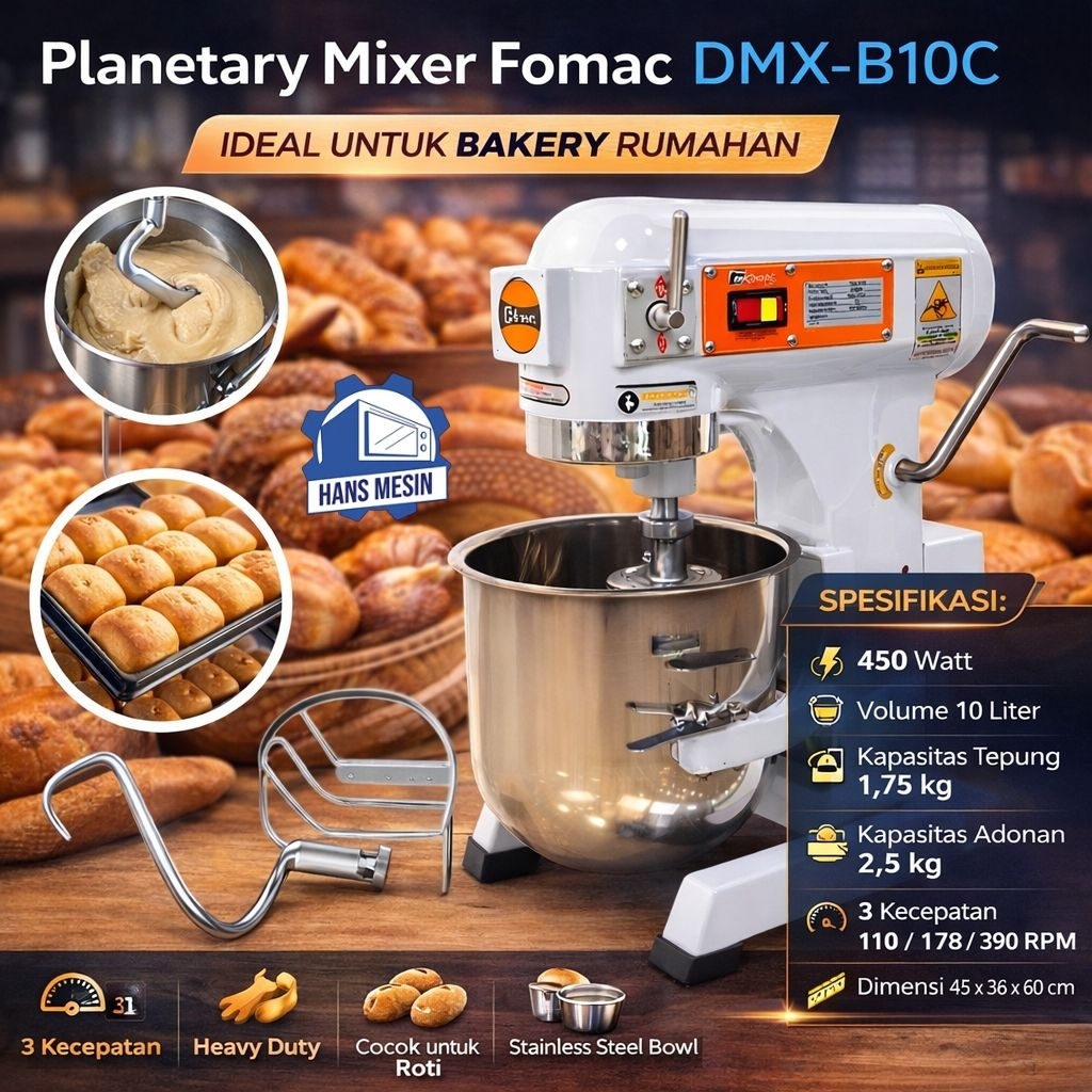 Planetary Mixer DMX-B10C (FOMAC) / DMXB10C / DMX B10C / mixer 10 liter