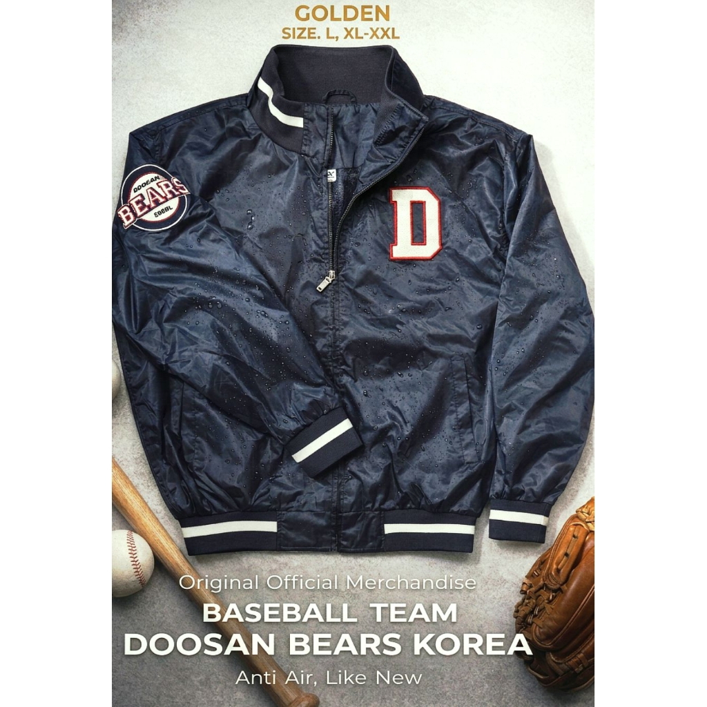 jaket parasut anti air tebal seperti baru. jaket varsity baseball original team doosan bears Korea. 