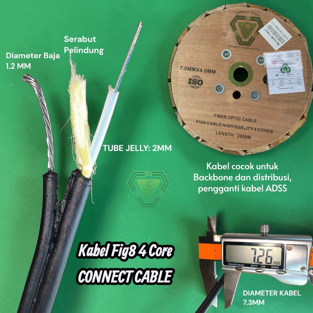 kabel dropcore fig 8 jelly tube 4 core 2 km connect cable, fiber optik fig8 4 core 2km