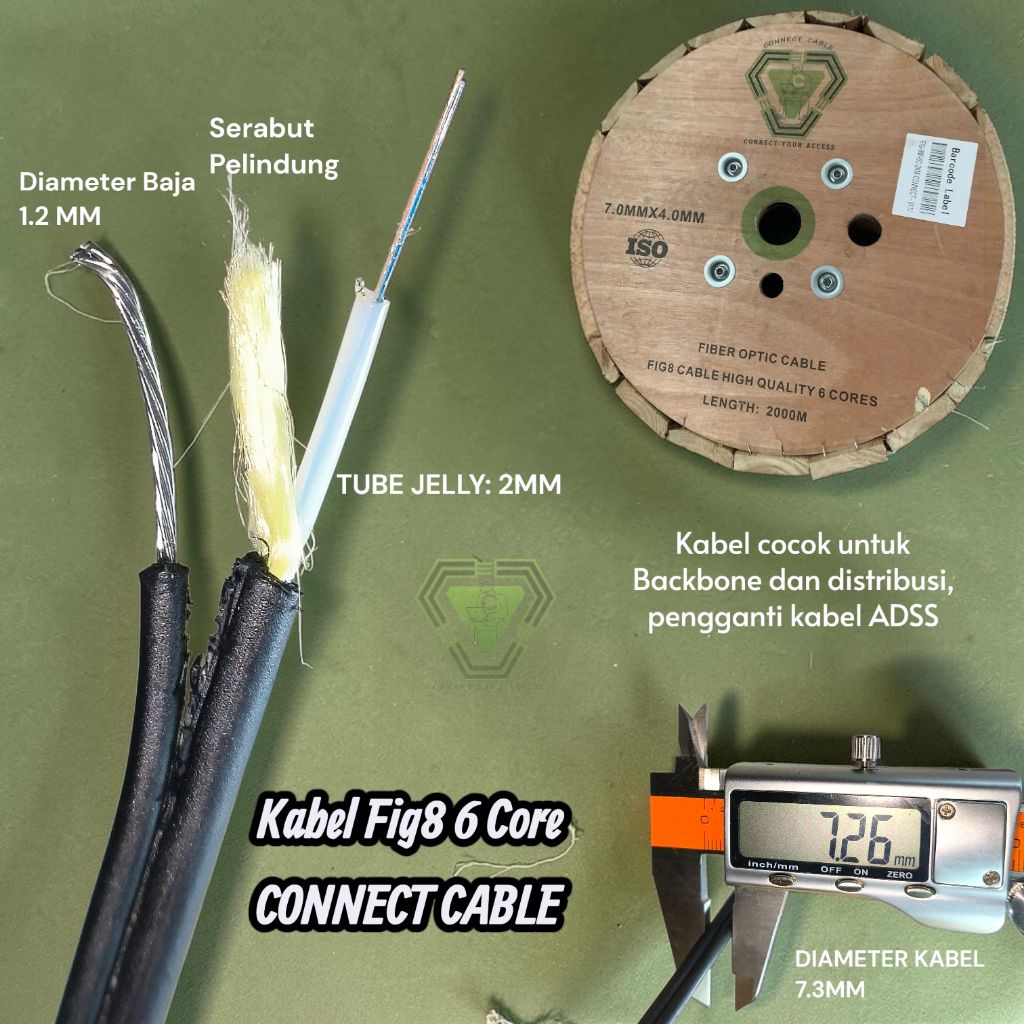 kabel drop core fig8 jelly tube 6 core 2km connect cable, fig 8 6 core fiber optic