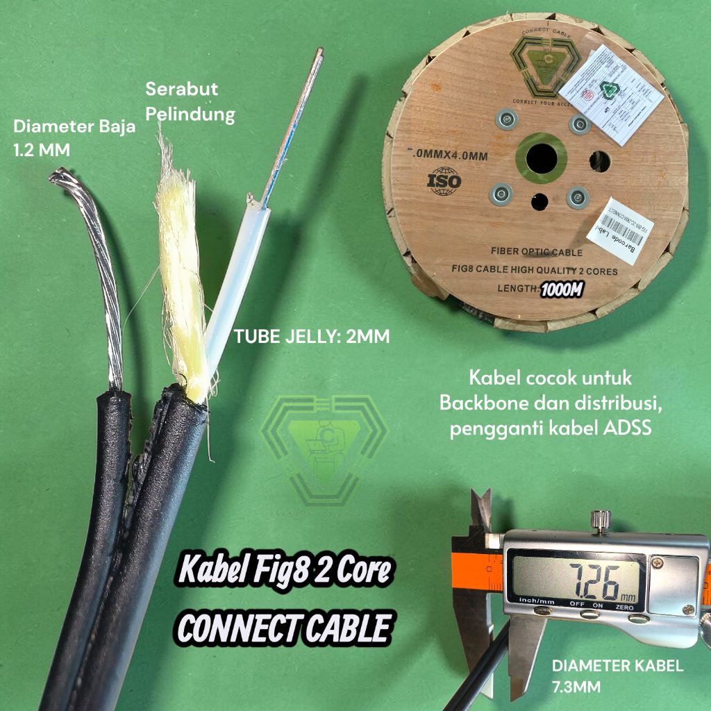 kabel fo fig 8 jelly tube 2 core 1km connect cable,, dropcore fig8 2 core fiber optik