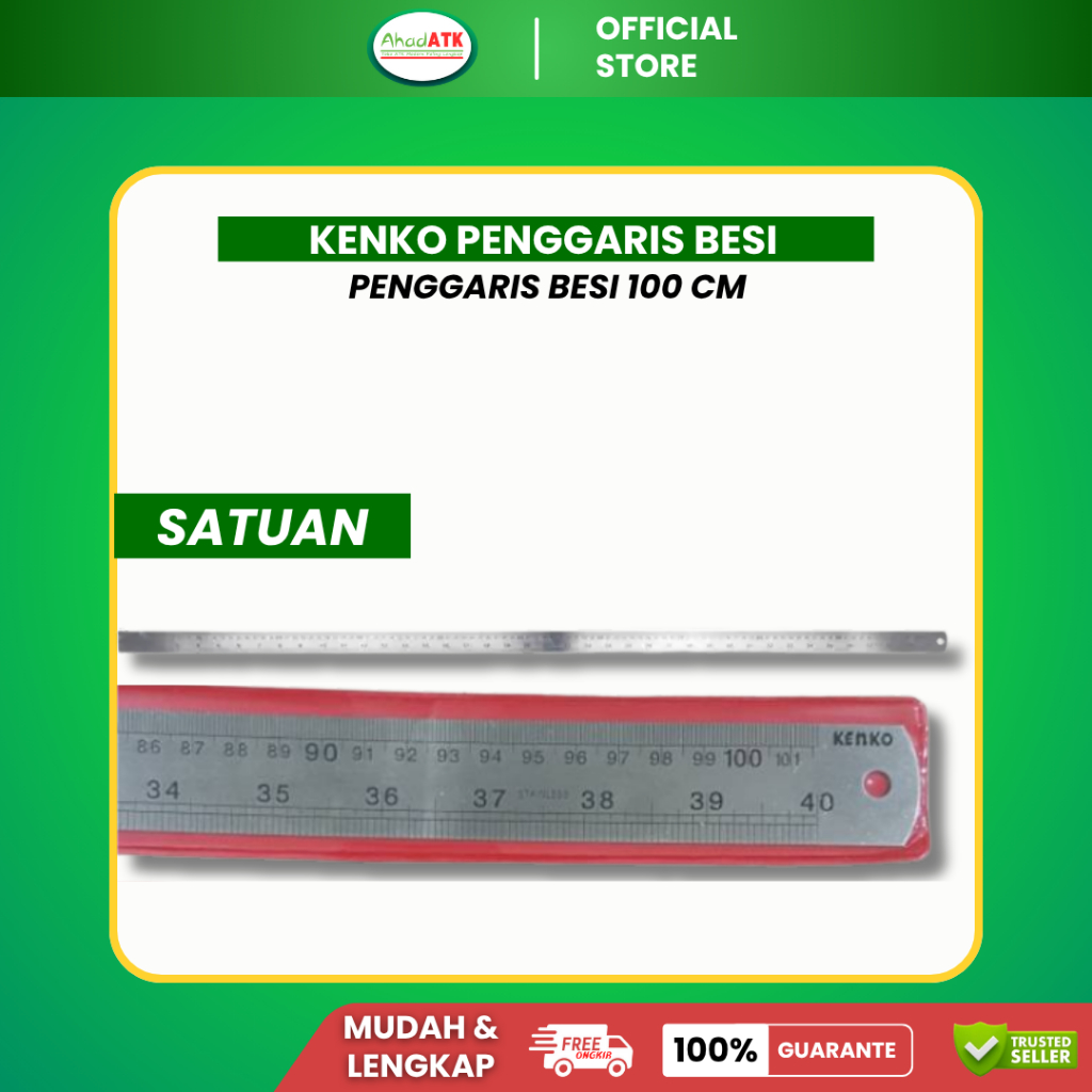 Kenko Penggaris Besi 100cm / Penggaris 1 Meter Stainless / Penggaris Besi Kuat / Penggaris Panjang M