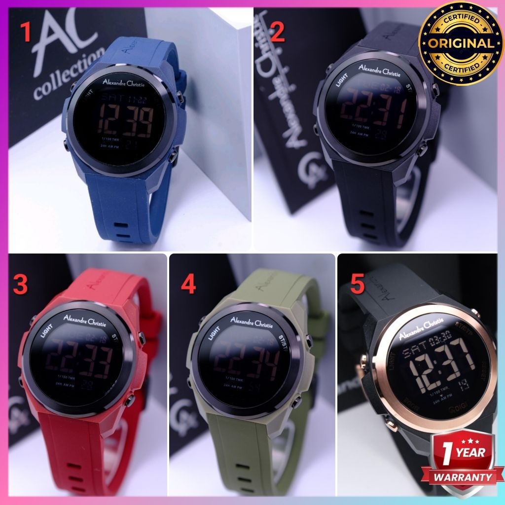 ORIGINAL GARANSI RESMI 1 TAHUN JAM TANGAN PRIA ALEXANDRE CHRISTIE COWOK DIGITAL RUBBER ARLOJI WATCH 