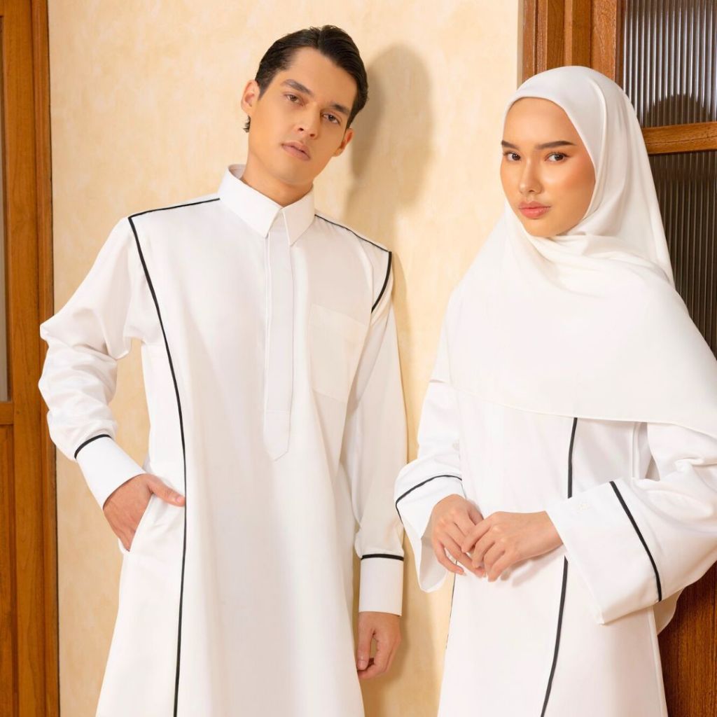 Afework | Set Couple Jubah Pria Thobe Premium Abaya Gamis Wanita Terbaru Lebaran | Fajr Couple