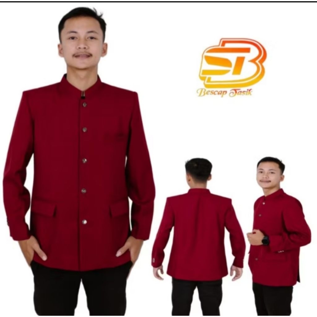 Jasko Polos Merah Maron || Busana Muslim Pria || Jasko Jas koko || Pakaian Muslim
