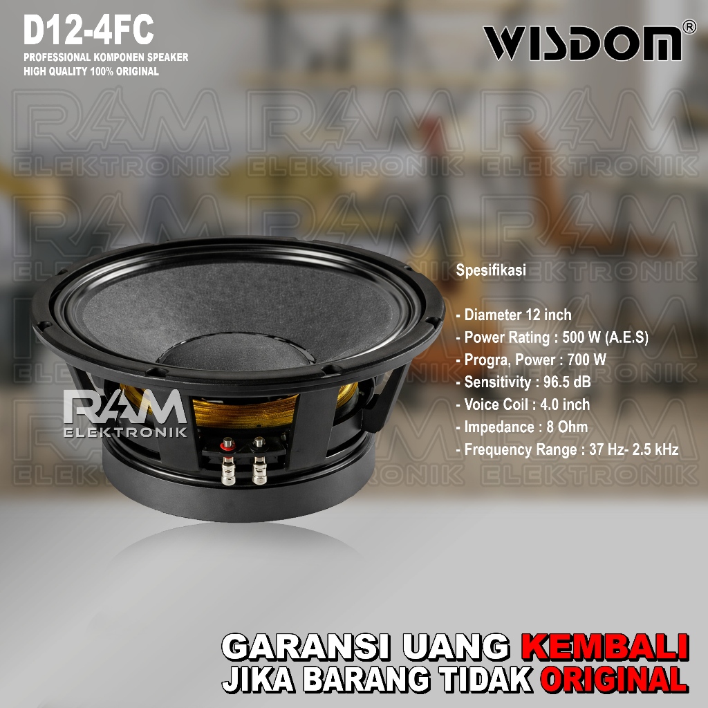 Komponen Speaker 12 Inch WISDOM D12-4FC / D124FC Coil 4 Original
