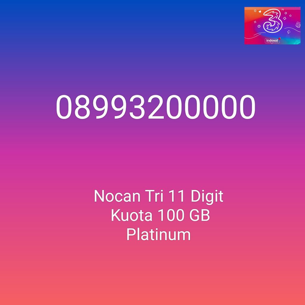 Nomor Cantik Nocan 11 Digit Panca 0 Kartu Perdana Tri Three 4G LTE Kuota 100GB Prabayar Platinum