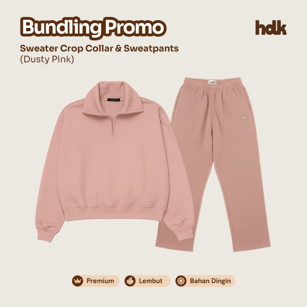 Exclusive [Set Sweater] Hoodieku One Set Crop Collar Sweater & Trackpants Loosepants Berbahan Fleece