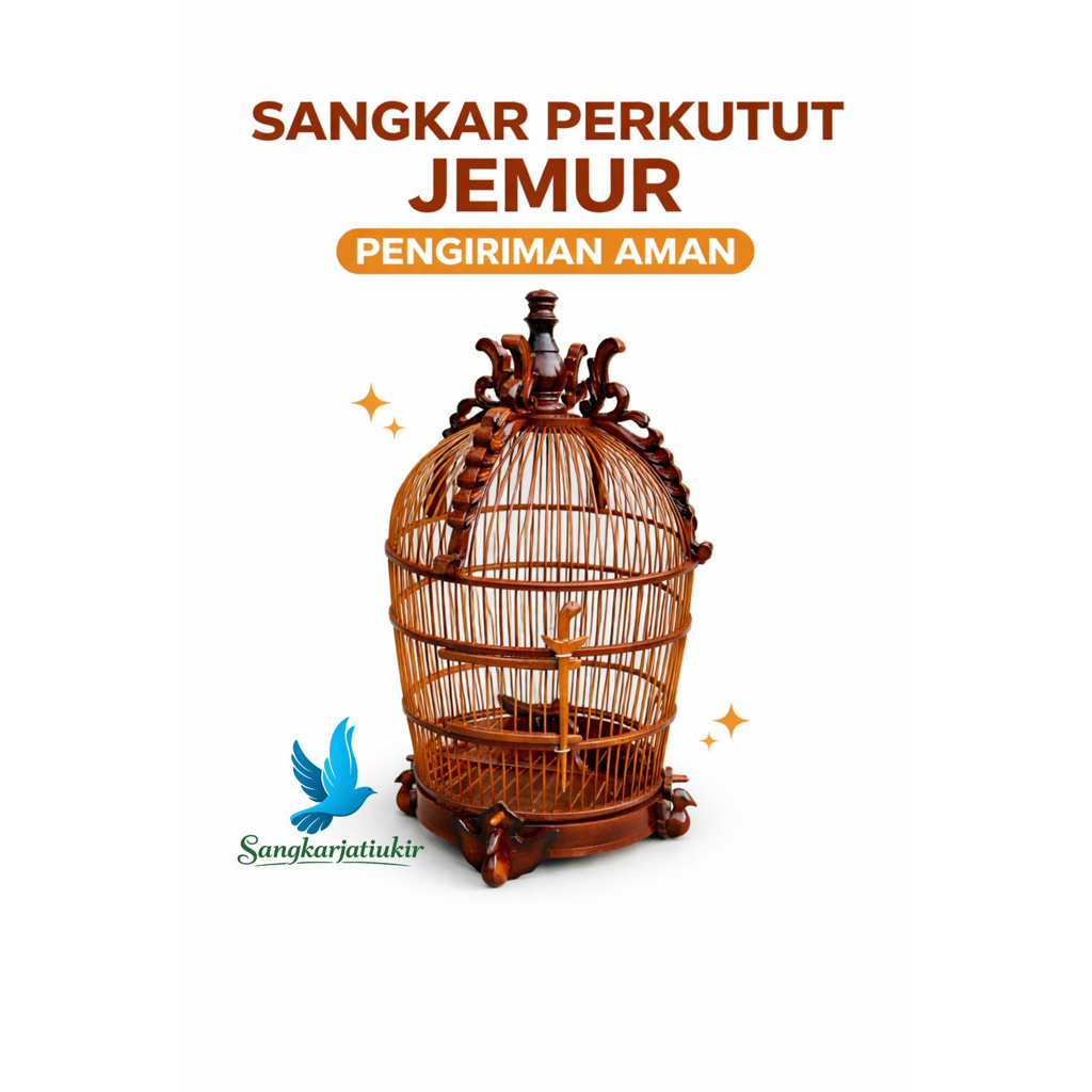 Sangkar Perkutut Jemur Kayu Jati Premium – Ukiran Elegan, Kuat & Pengiriman Aman